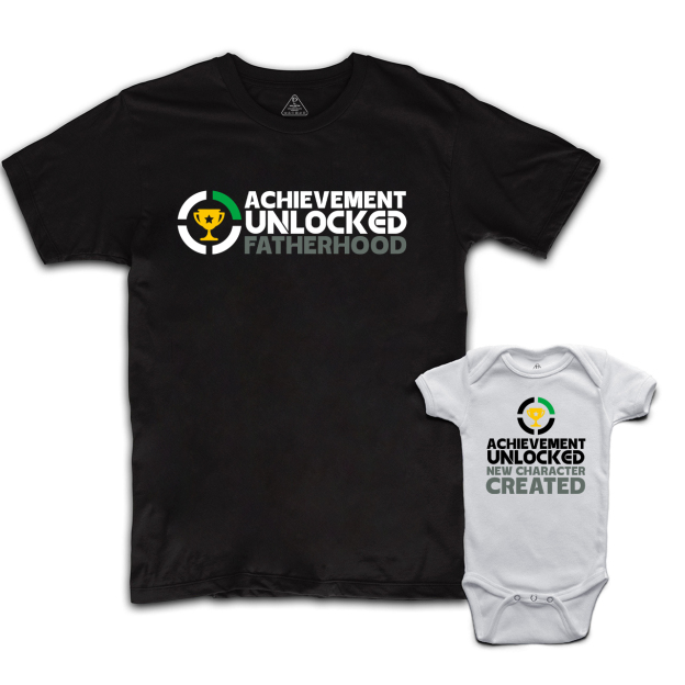 Achievement Unlocked Fatherhood Matching Dad& Me Shirts