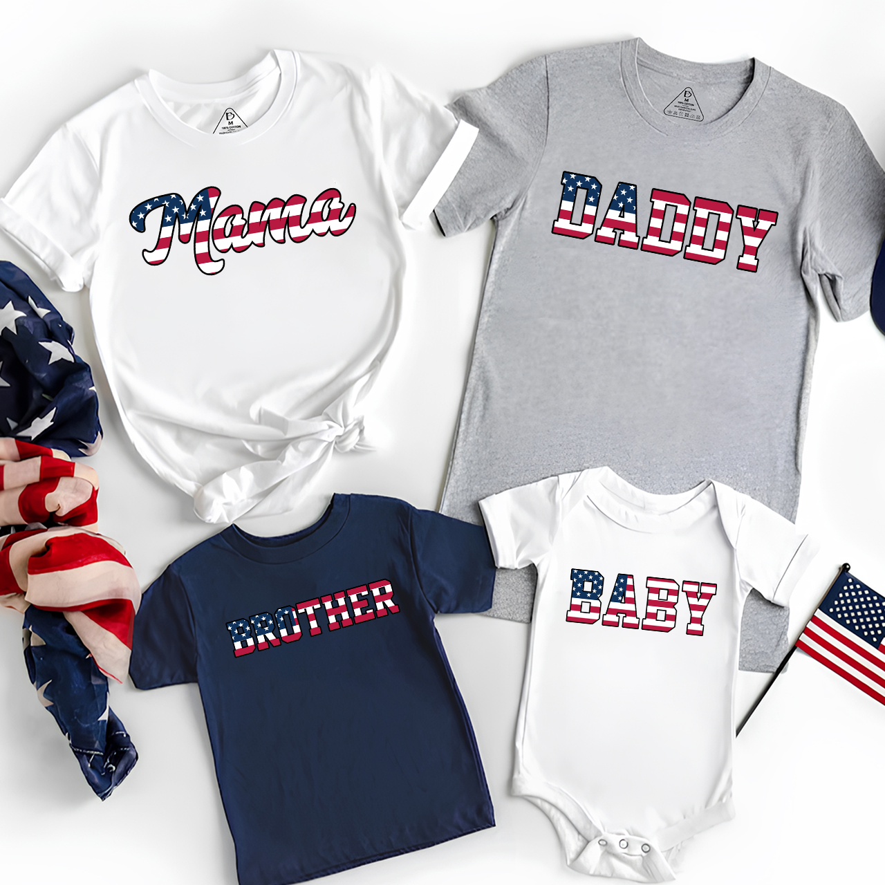 Personalized Patriotic American National Flag Family Shirts Independence Day Family Matching Shirts