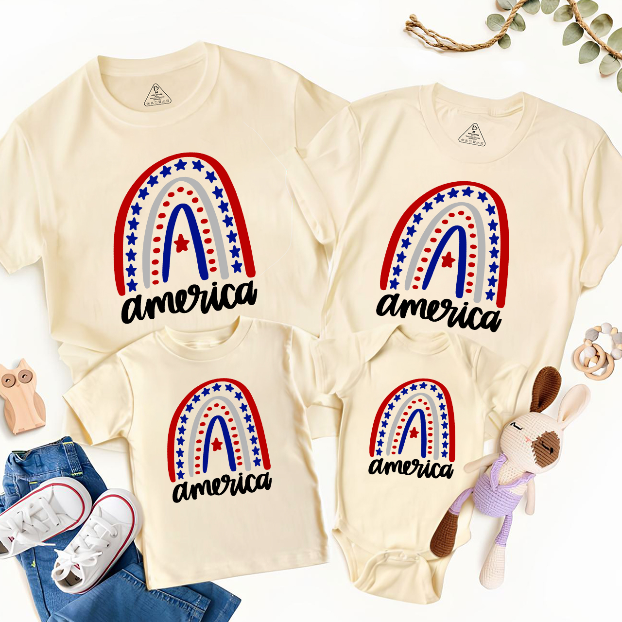 American Rainbow Independence Day Family Matching Shirts