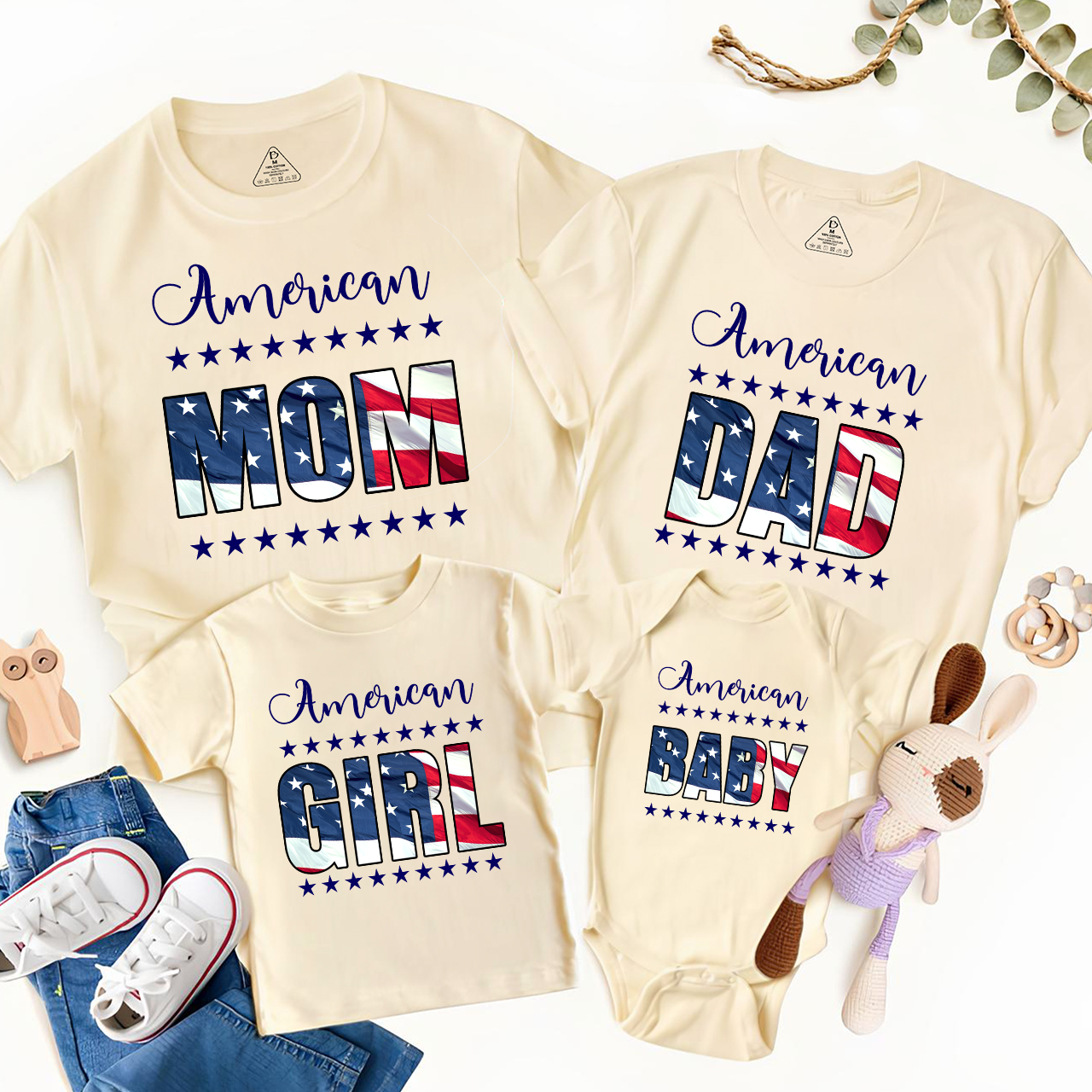 Personalized American Two Rows Star Independence Day Family Matching Shirts