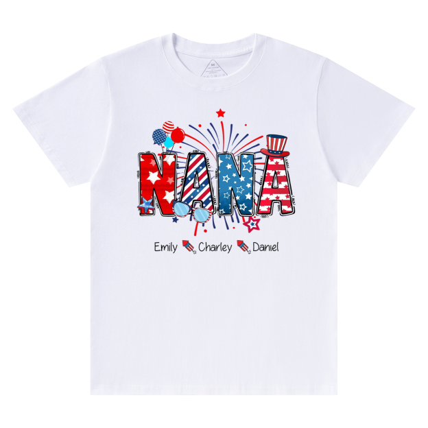 Personalized Patriotic Nana 4th Of July Grandma And Grandkid Name T-Shirts