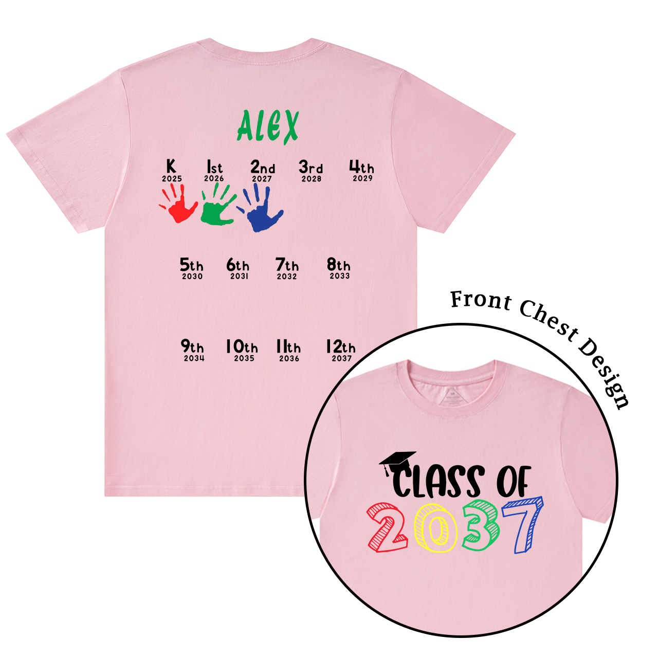 Hand Print-Class Of 2037 Personalized Shirts For School Kids