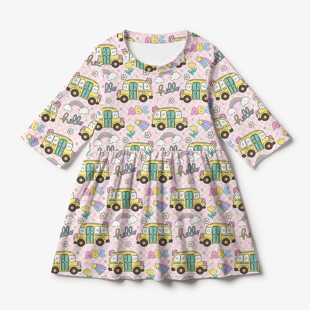Pink School Bus All Over Print Kids Dress