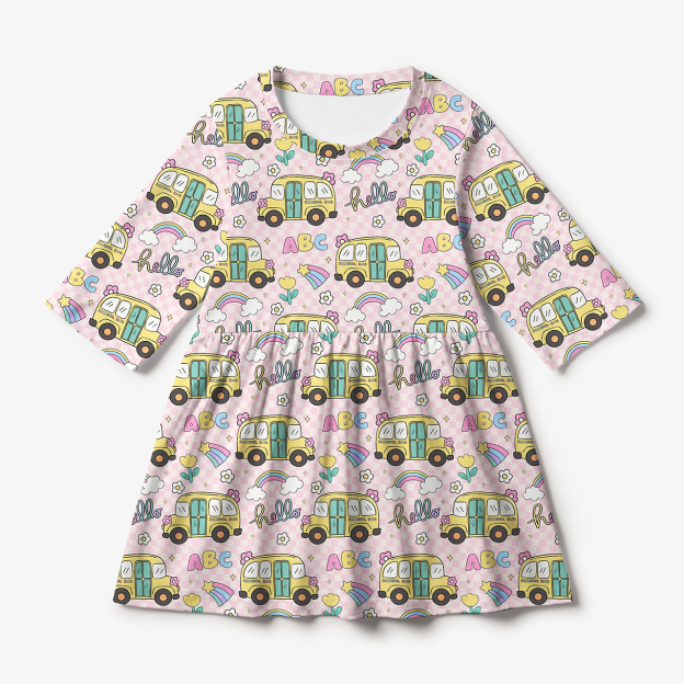 Pink School Bus All Over Print Kids Dress