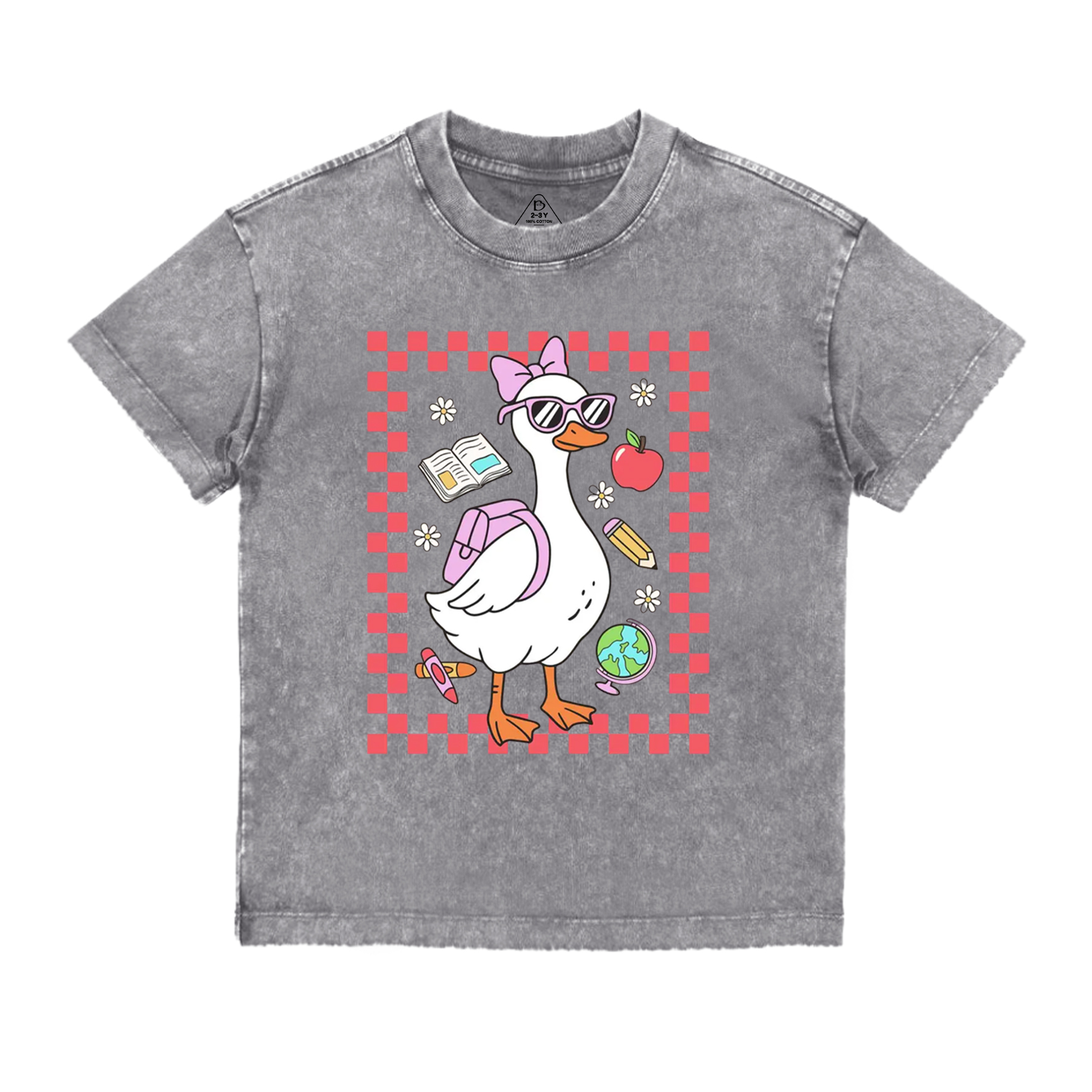 Back To School Girl Goose Toddler&Kids Washed Tees