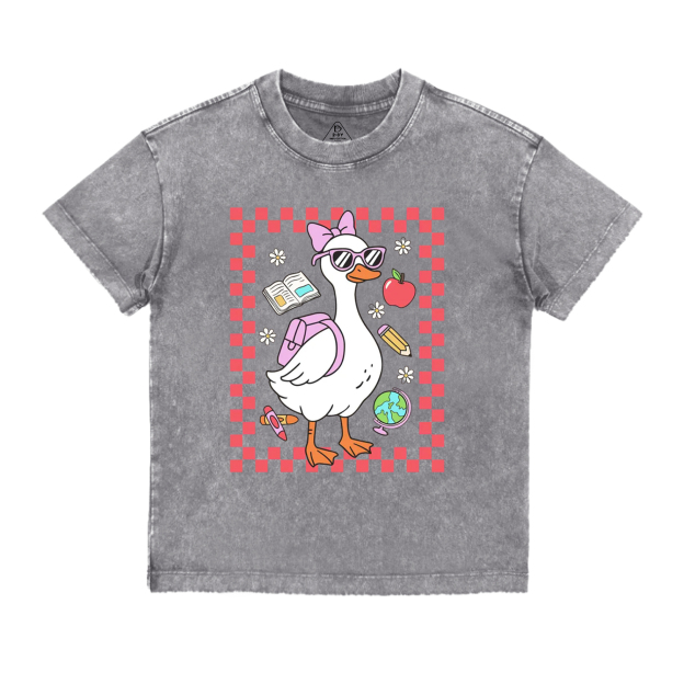 Back To School Girl Goose Toddler&Kids Washed Tees