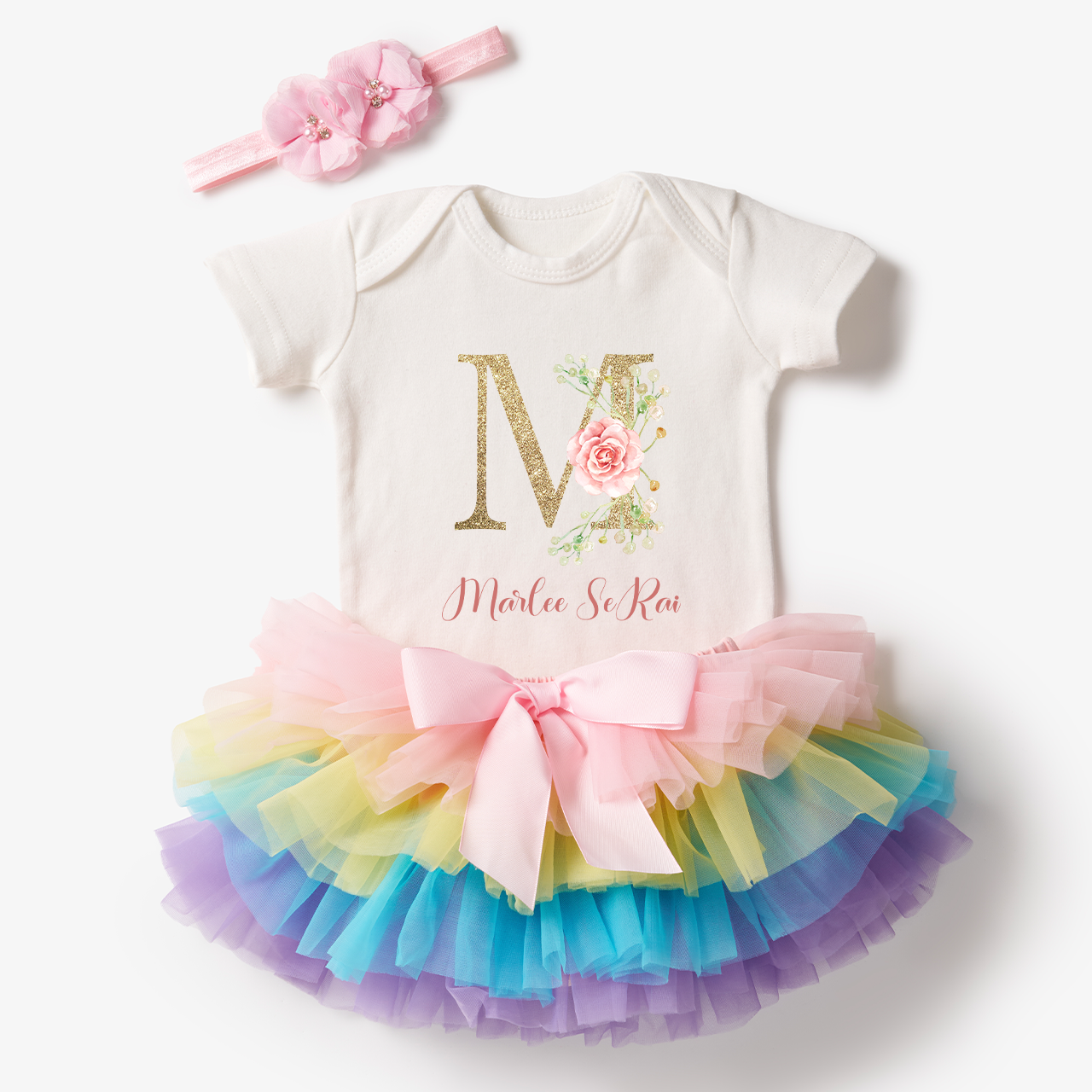 3 Pieces Personalized Floral Grace Baby Girl Tutu Outfit Set