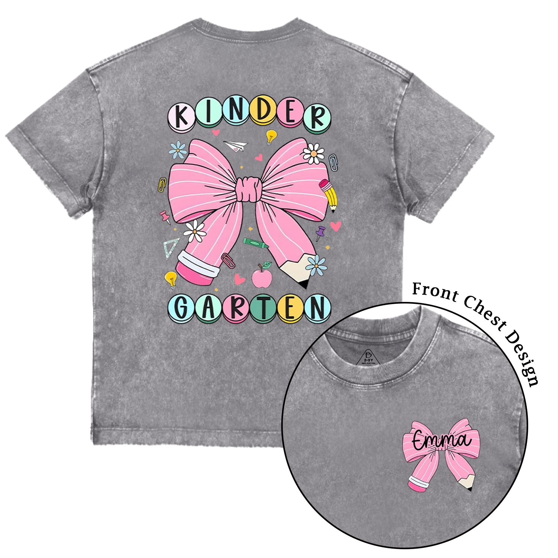 Personalized Back To School Bow Fireworks Toddler&Kids Washed Tees