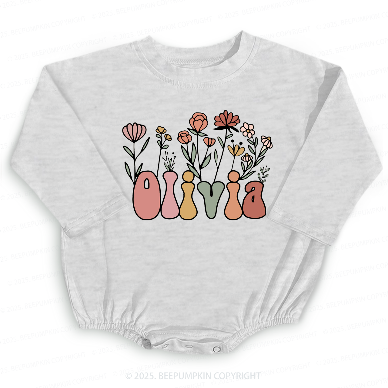 Personalized Name Flower Baby Bubble Romper Beepumpkin
