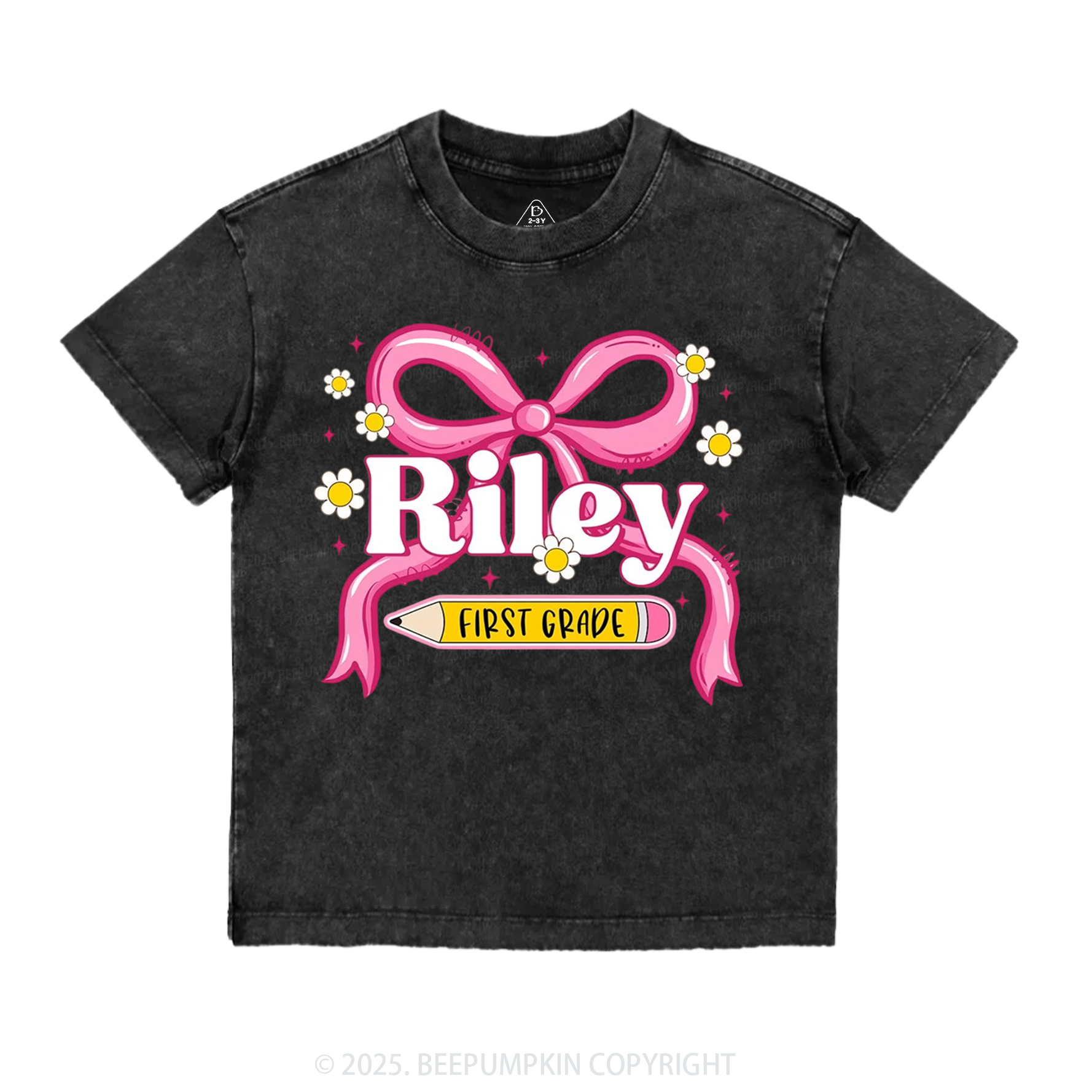 Personalized First Grade Girly Toddler&Kids Washed Tees