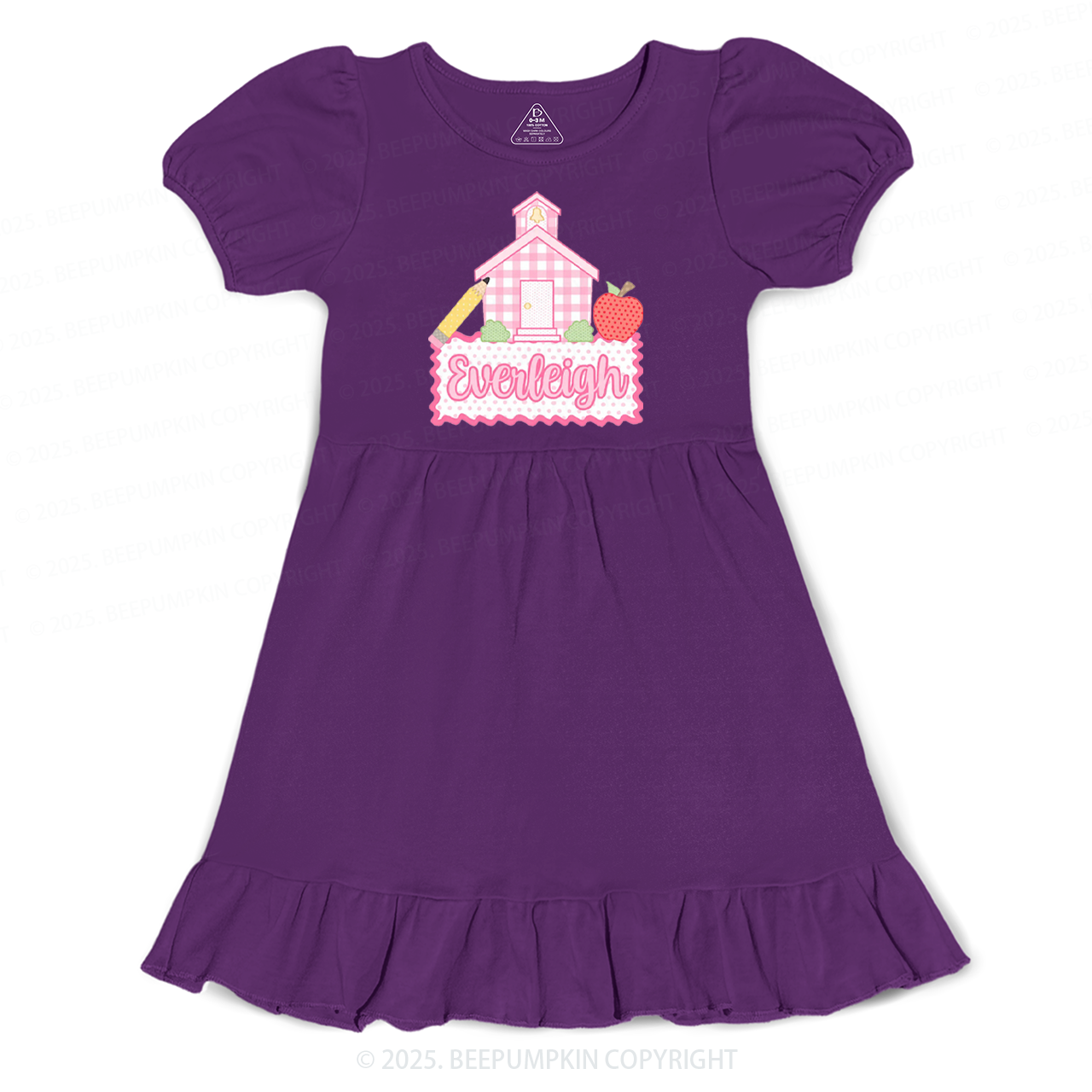 Personalized Pink Schoolhouse Toddler&Kid's Ruffle Dress Beepumpkin 