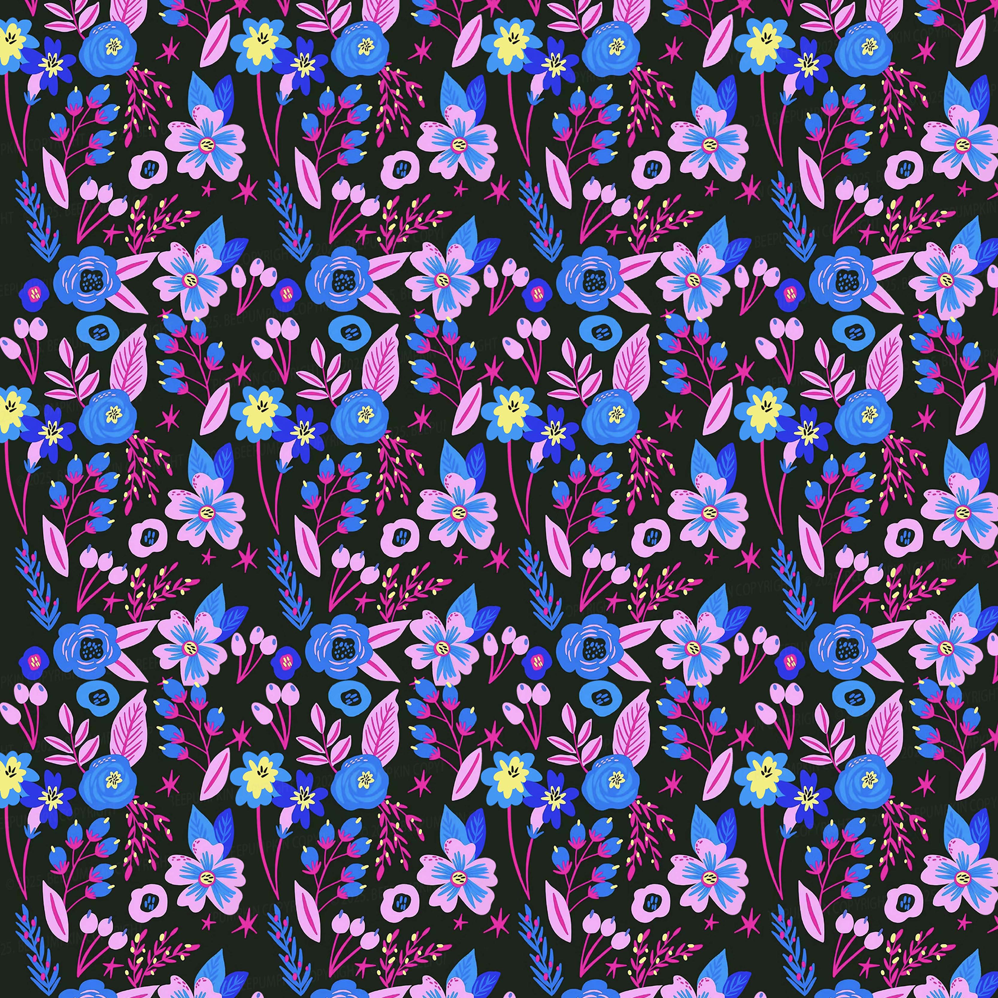 Dark Night Flowers Mom&Me Matching All Over Print Dress