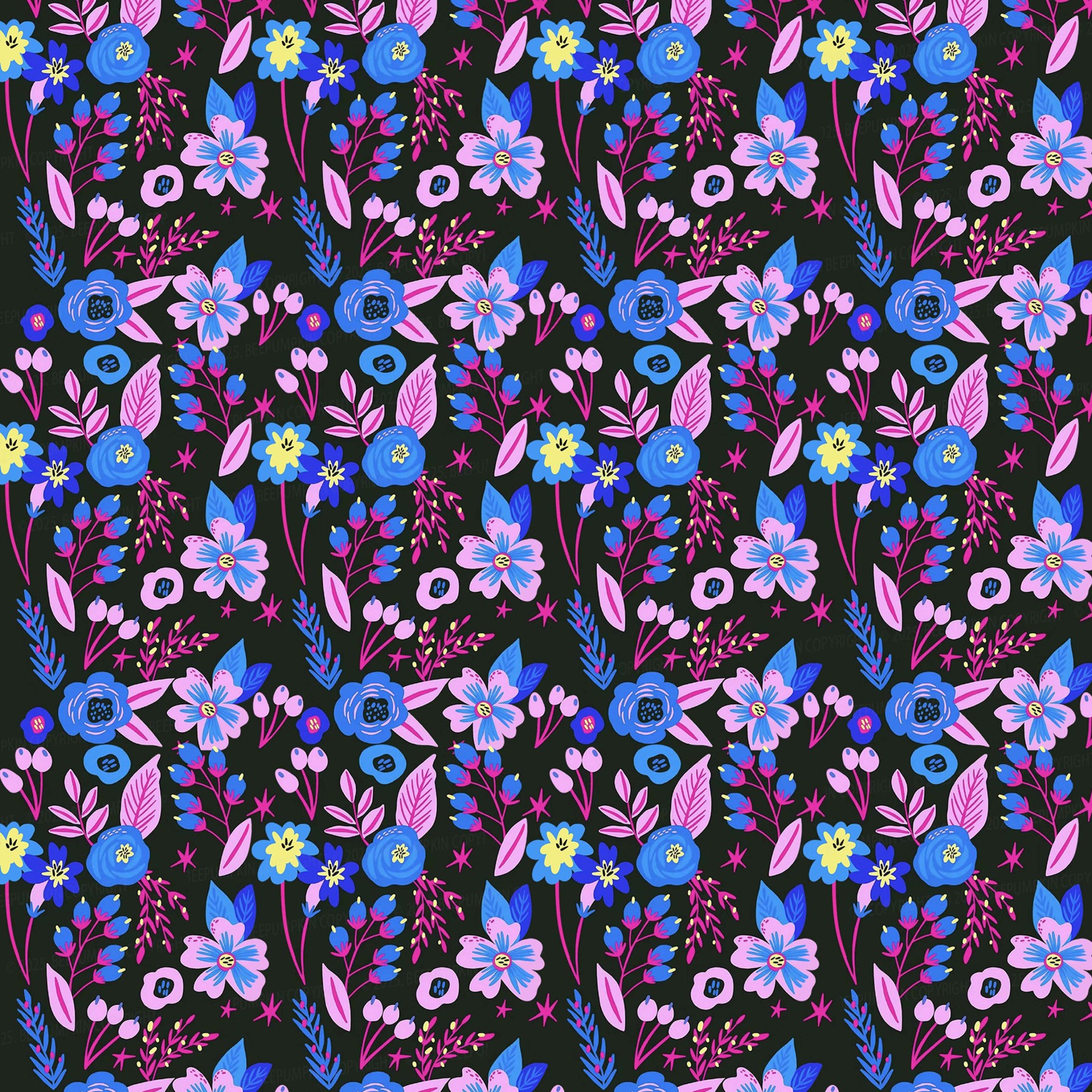 Dark Night Flowers Mom&Me Matching All Over Print Dress