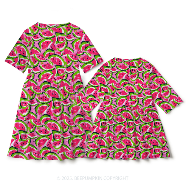 Summer Watermelon Mom&Me Matching All Over Print Dress