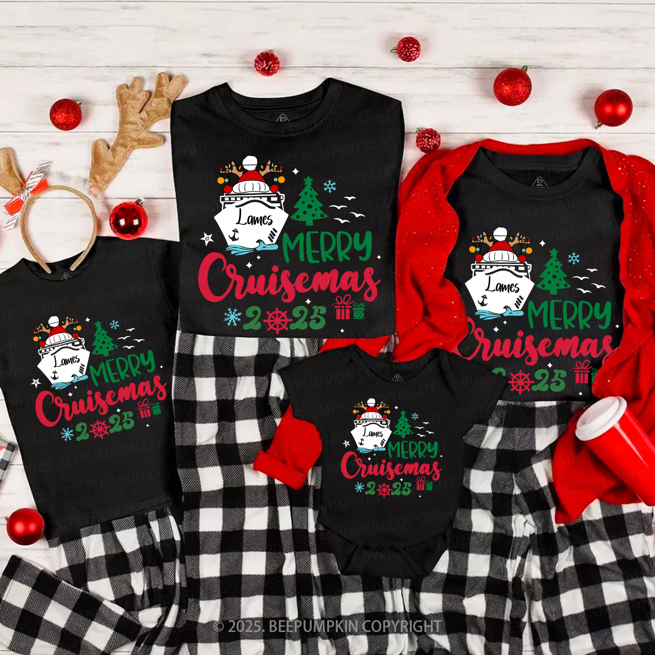 2025 Personalized Christmas Cruise Name Christmas Family Matching T-Shirts Beepumpkin