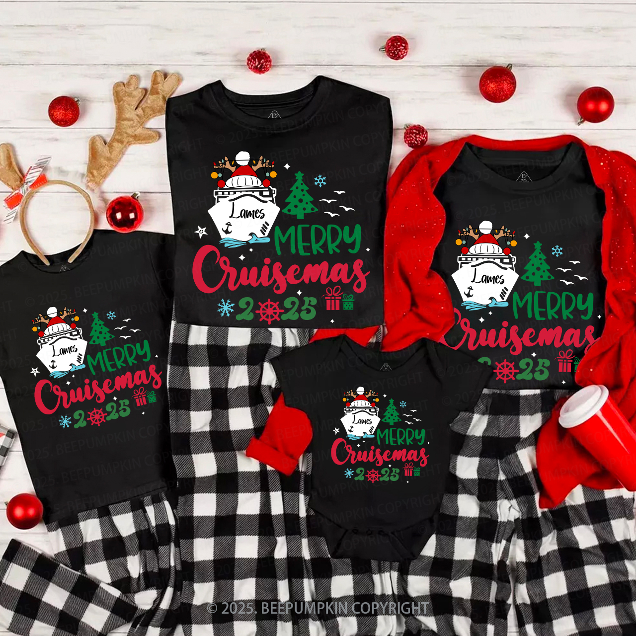 2025 Personalized Christmas Cruise Name Christmas Family Matching T-Shirts Beepumpkin