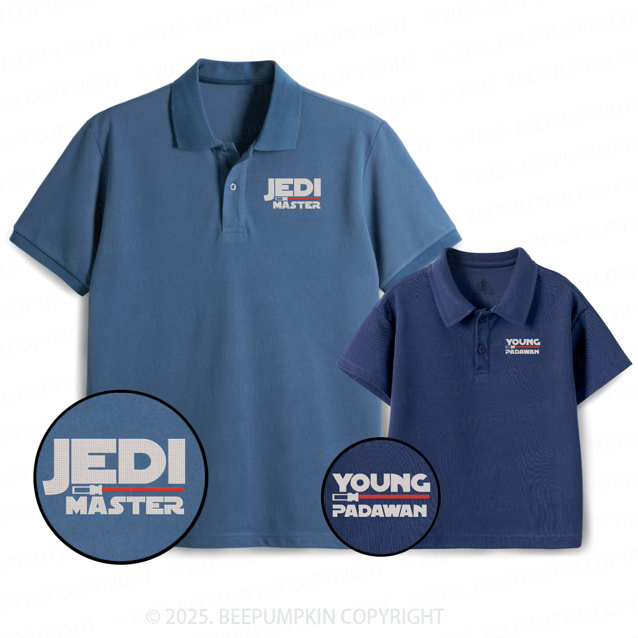 Embroidery Lightsaber Dad&Me Matching Polo Shirt Beepumpkin