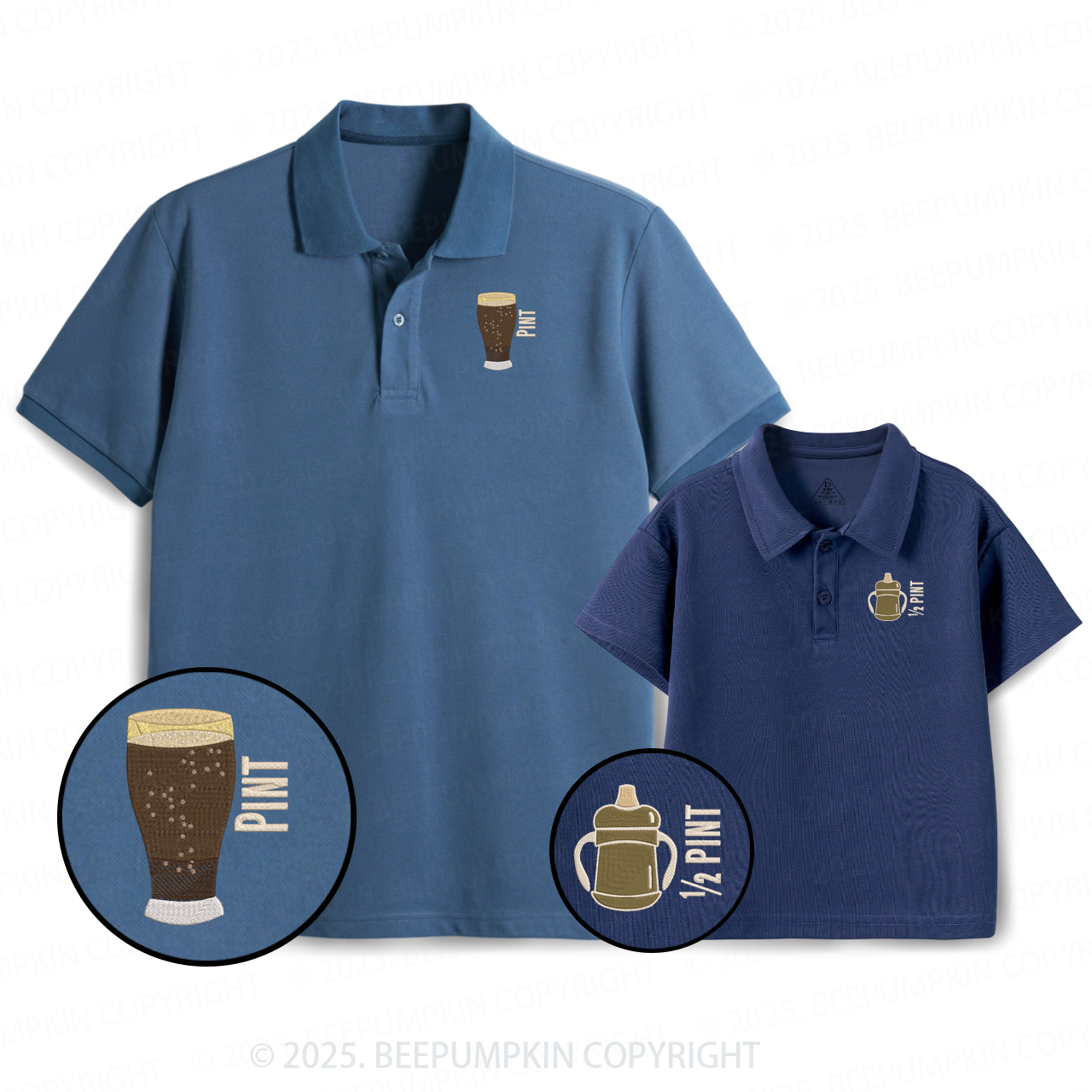 Embroidery Pint Half Pint Dad&Me Matching Polo Shirt Beepumpkin