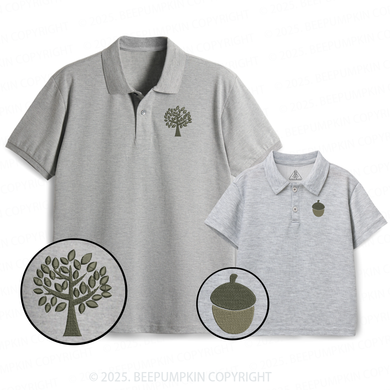 Embroidery Tree And Acorn Dad&Me Matching Polo Shirt Beepumpkin