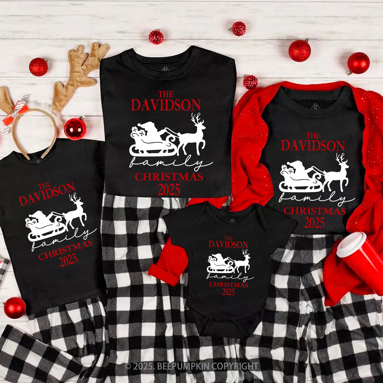 Personalized 2025 Santa Claus On The Sleigh Family Matching Shirts