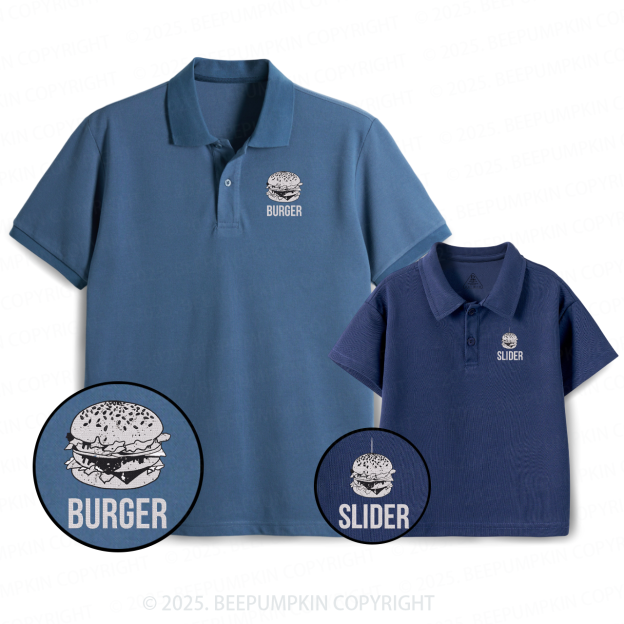 Embroidery Burger&Slider Dad&Me Matching Polo Shirt Beepumpkin