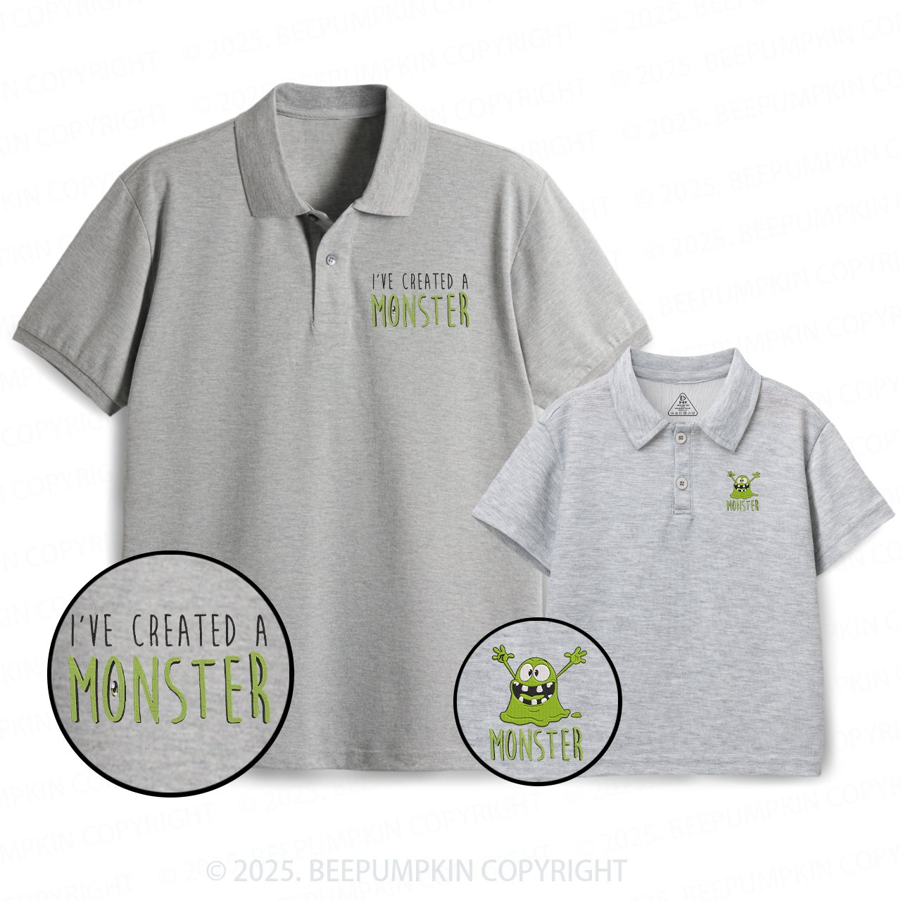 Embroidery I Created A Monster Dad&Me Matching Polo Shirt Beepumpkin