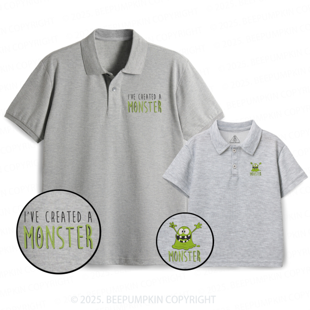 Embroidery I Created A Monster Dad&Me Matching Polo Shirt Beepumpkin
