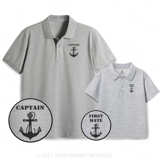Embroidery Captain And First Mate Dad&Me Matching Polo Shirt Beepumpkin