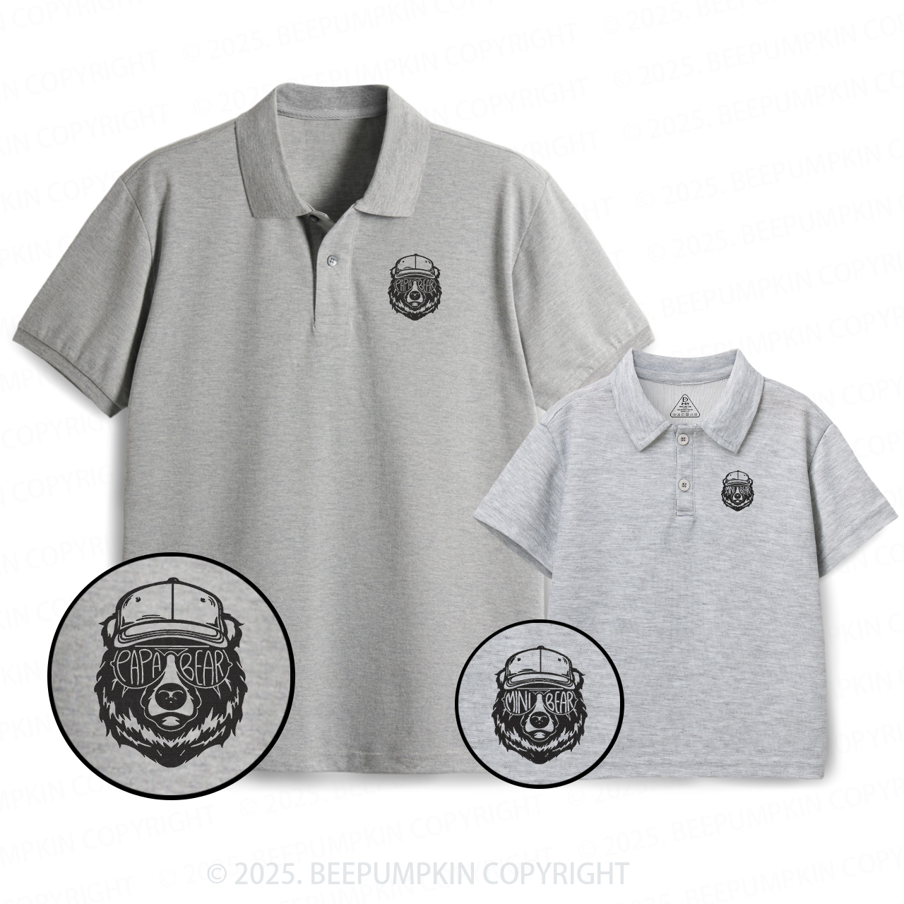 Embroidery Bear Sunglass Dad&Me Matching Polo Shirt Beepumpkin