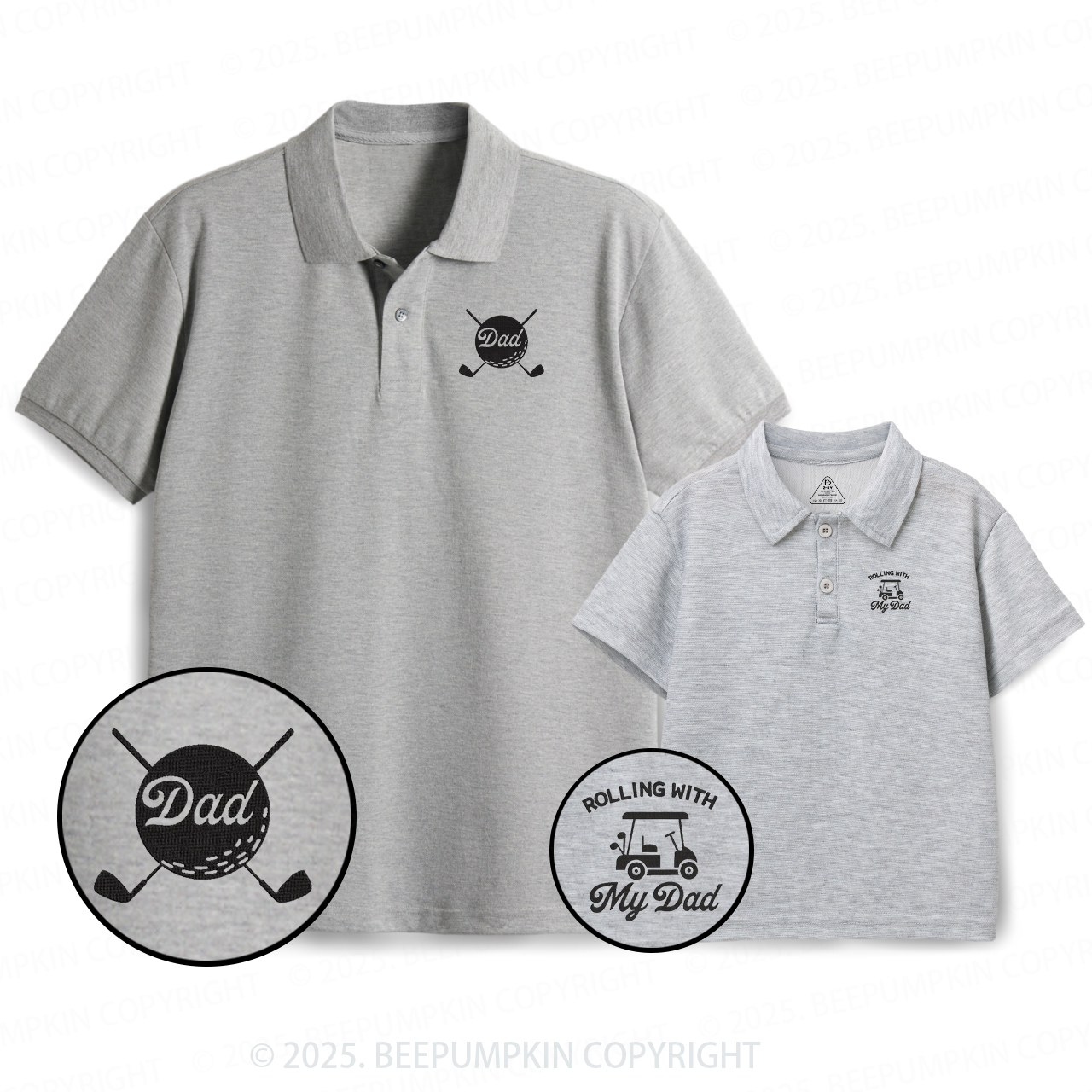 Embroidery Rolling Golfing  Dad&Me Matching Polo Shirt Beepumpkin