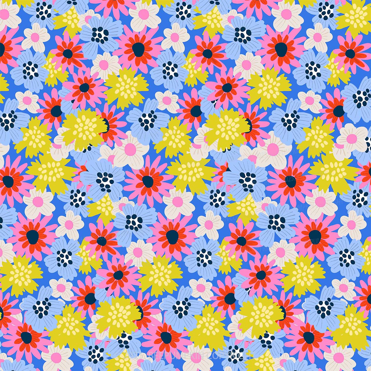 Colorful Summer Flowers Mom&Me Matching All Over Print Dress