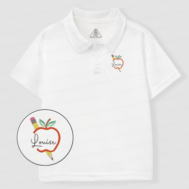 Embroidery Personalized Apple Pencil Name Toddler&Kid's Polo Shirt Beepumpkin