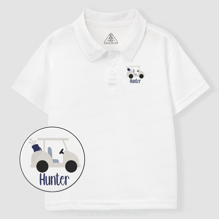 Embroidery Personalized Boys Golf Cart Toddler&Kid's Polo Shirt Beepum