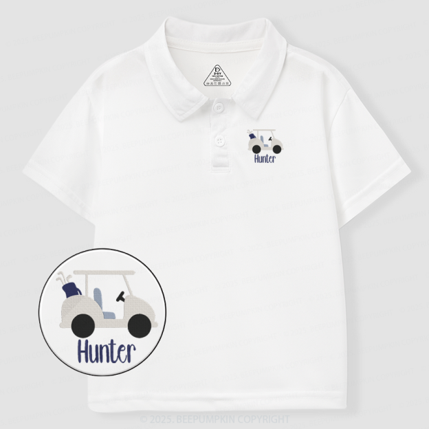 Embroidery Personalized Boys Golf Cart Toddler&Kid's Polo Shirt Beepumpkin