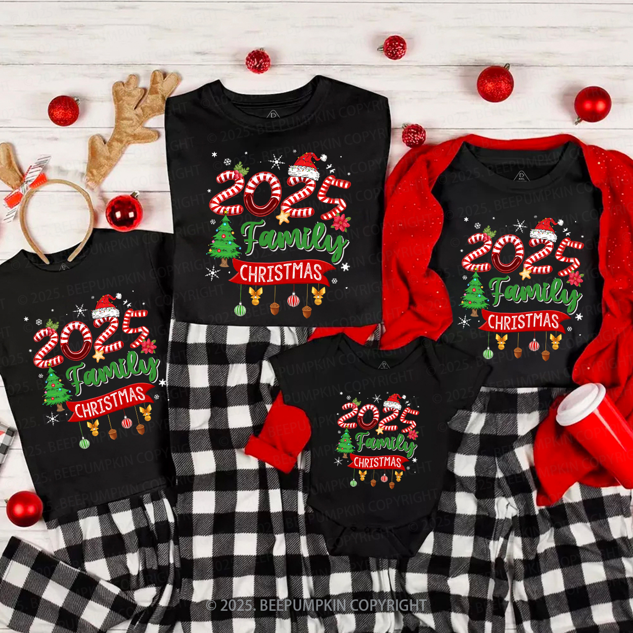 2025 Light Tree Christmas Shirt Family Matching T-Shirts