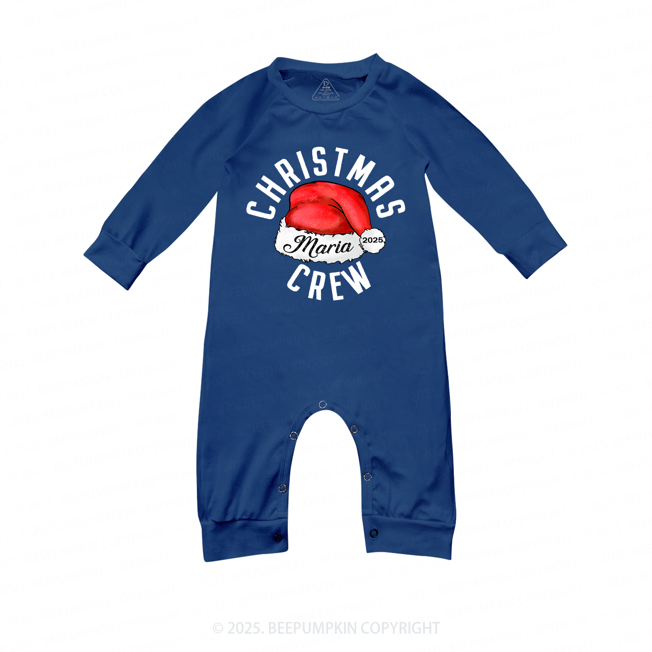 2025 Christmas Crew Santa Hat Family Matching Blue Pajamas Beepumpkin