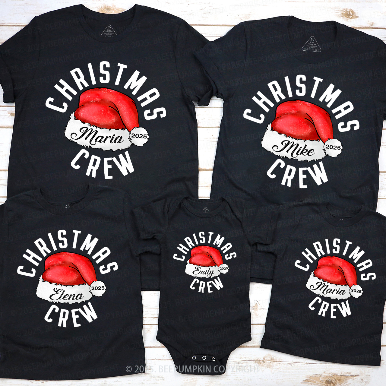 2025 Christmas Crew Santa Hat Family Matching T-Shirts Beepumpkin