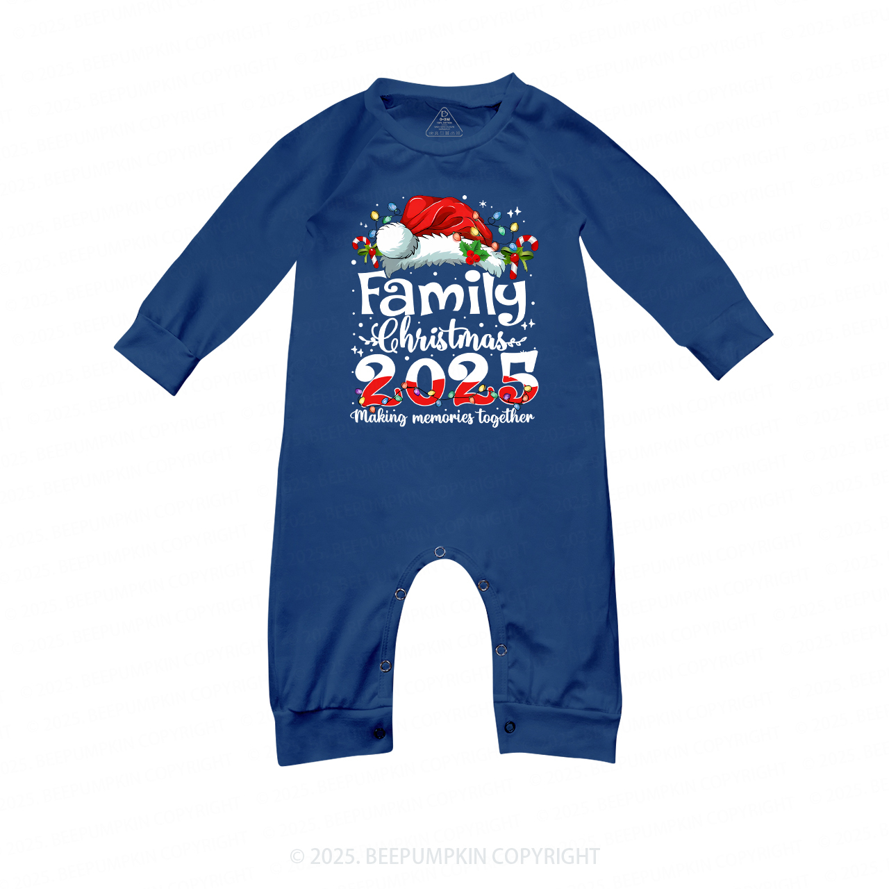 2025 Merry Christmas with colorful lights Family Matching Blue Pajamas Beepumpkin