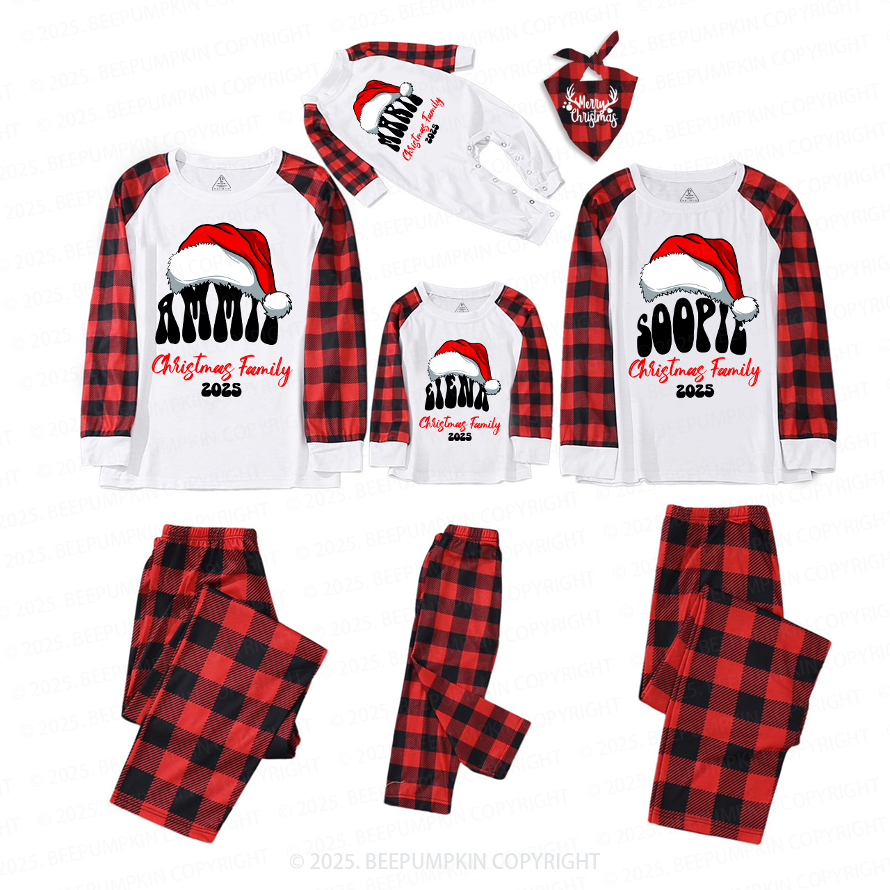 Personalized Red Hat And Name Family Matching Pajamas