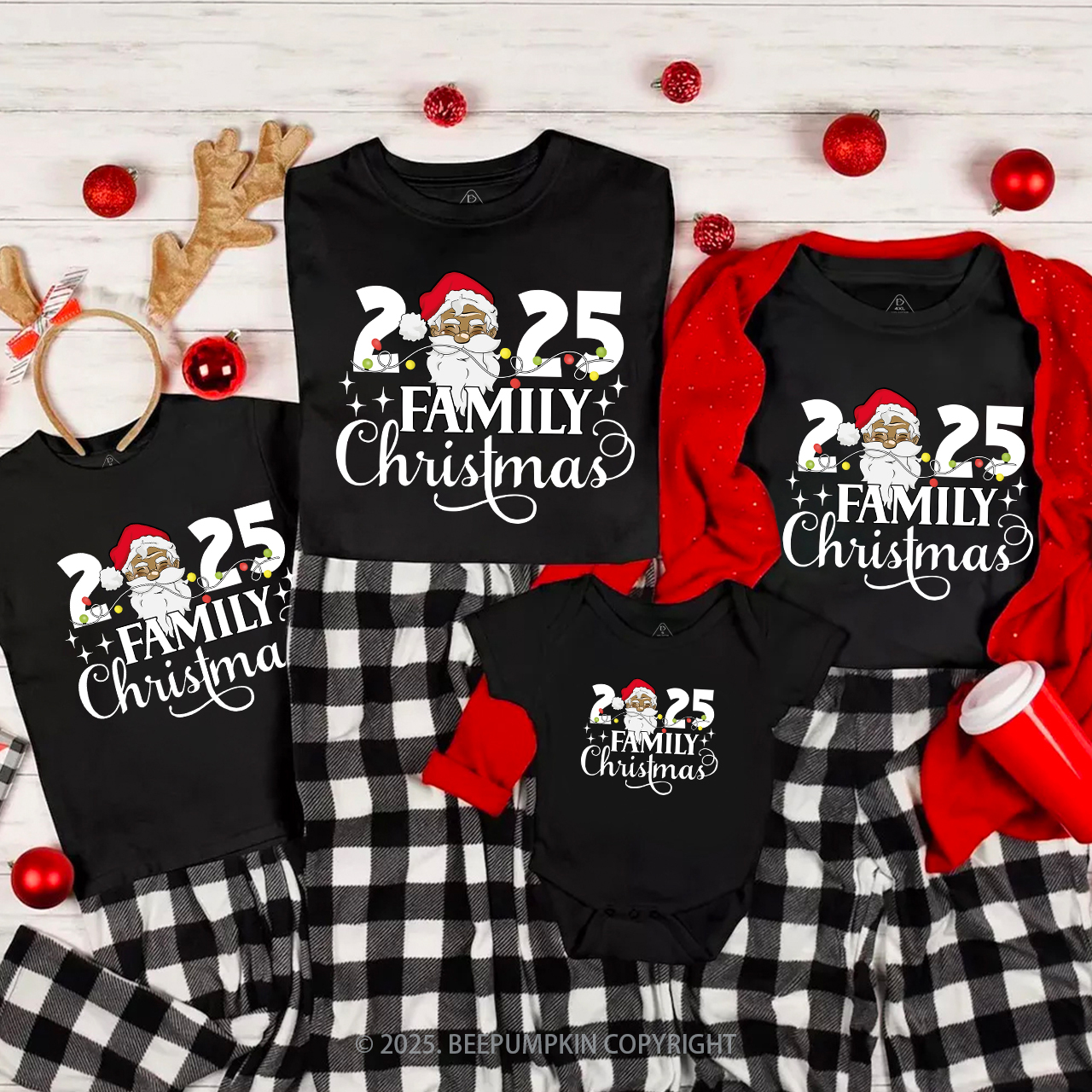 Santa Melanin Family Christmas 2025 T-Shirts Beepumpkin