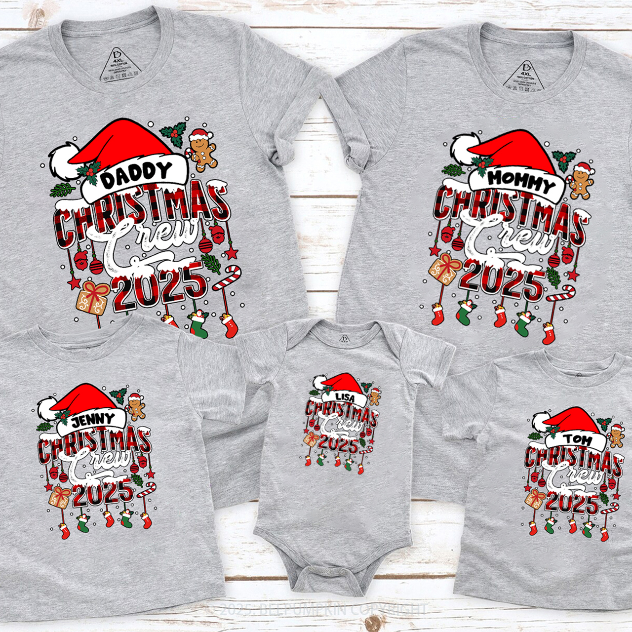 Custom Christmas Crew 2024 Matching Party T-Shirts Beepumpkin