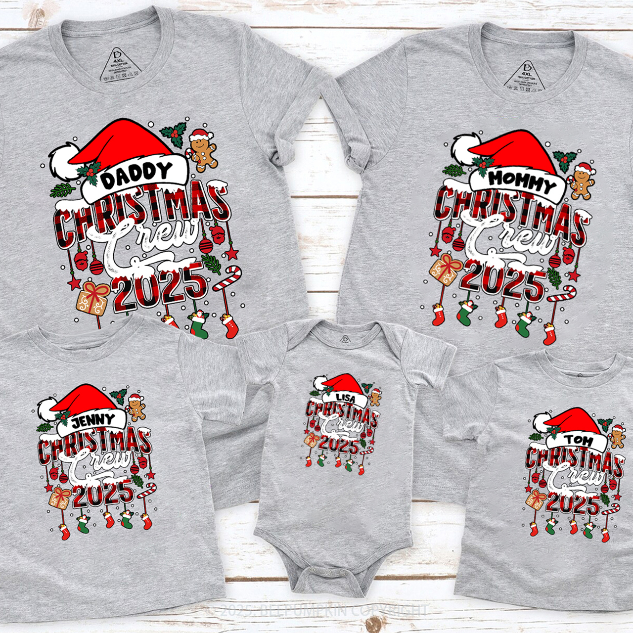 Custom Christmas Crew 2024 Matching Party T-Shirts Beepumpkin