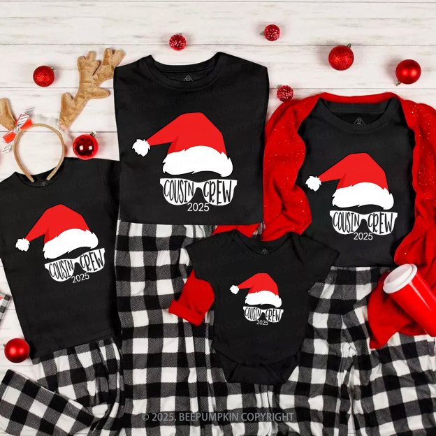 2025 Cousin Crew Red Santa Hat Christmas Matching Tees For Family Beepumpkin