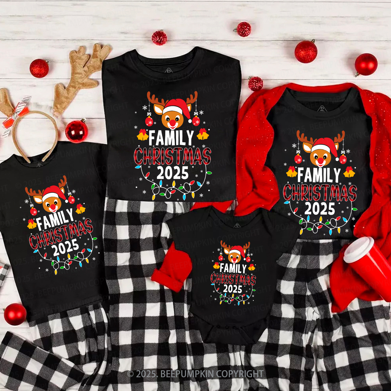 2025 Elk Light Christmas Holiday Family Matching T-Shirts Beepumpkin