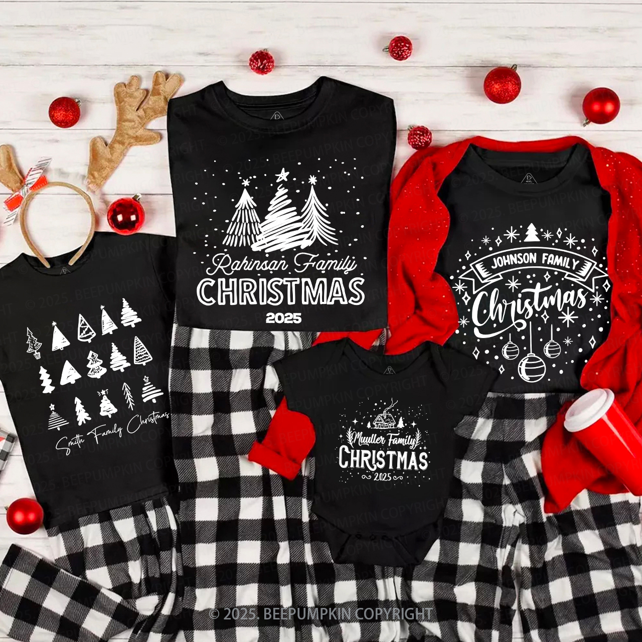 Personalized Various 2025 Christmas Tree Family Matching T-Shirts Beepumpkin