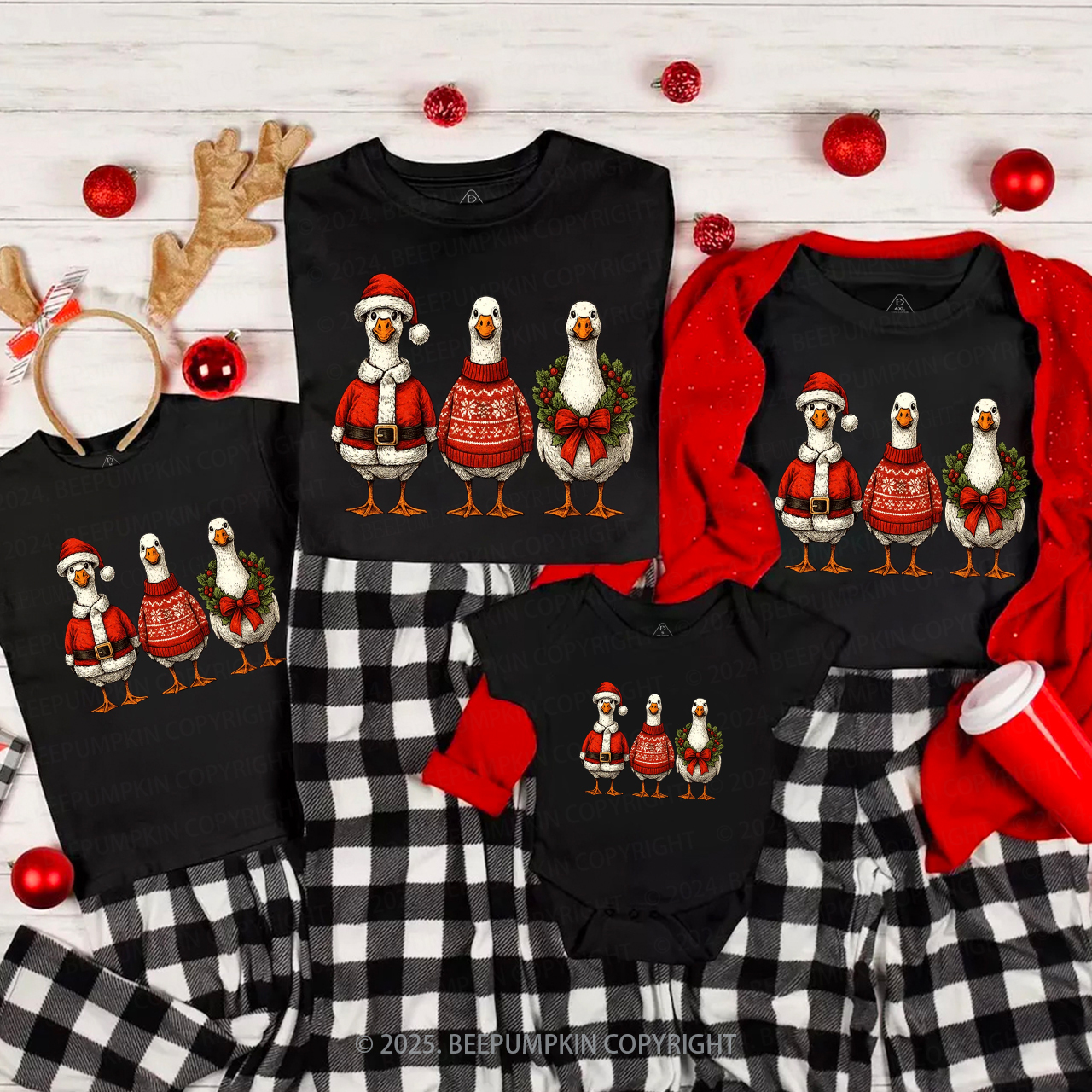 Santa Goose Family Matching T-Shirts Beepumpkin