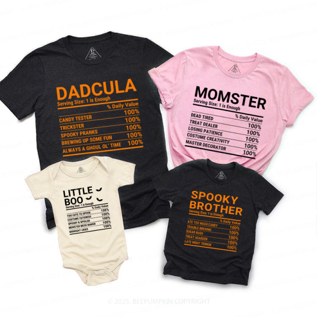 Personalized Group Halloween Nutrition Facts Family Matching Shirts