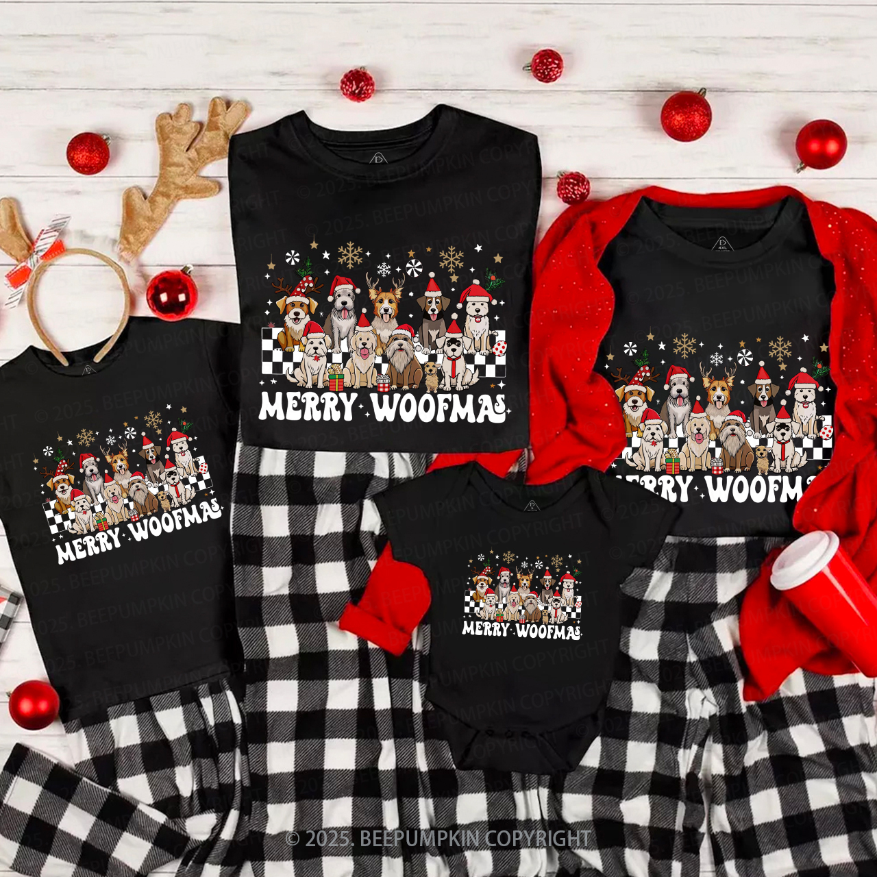 Merry Woofmas Christmas Family Matching T-Shirts Beepumpkin