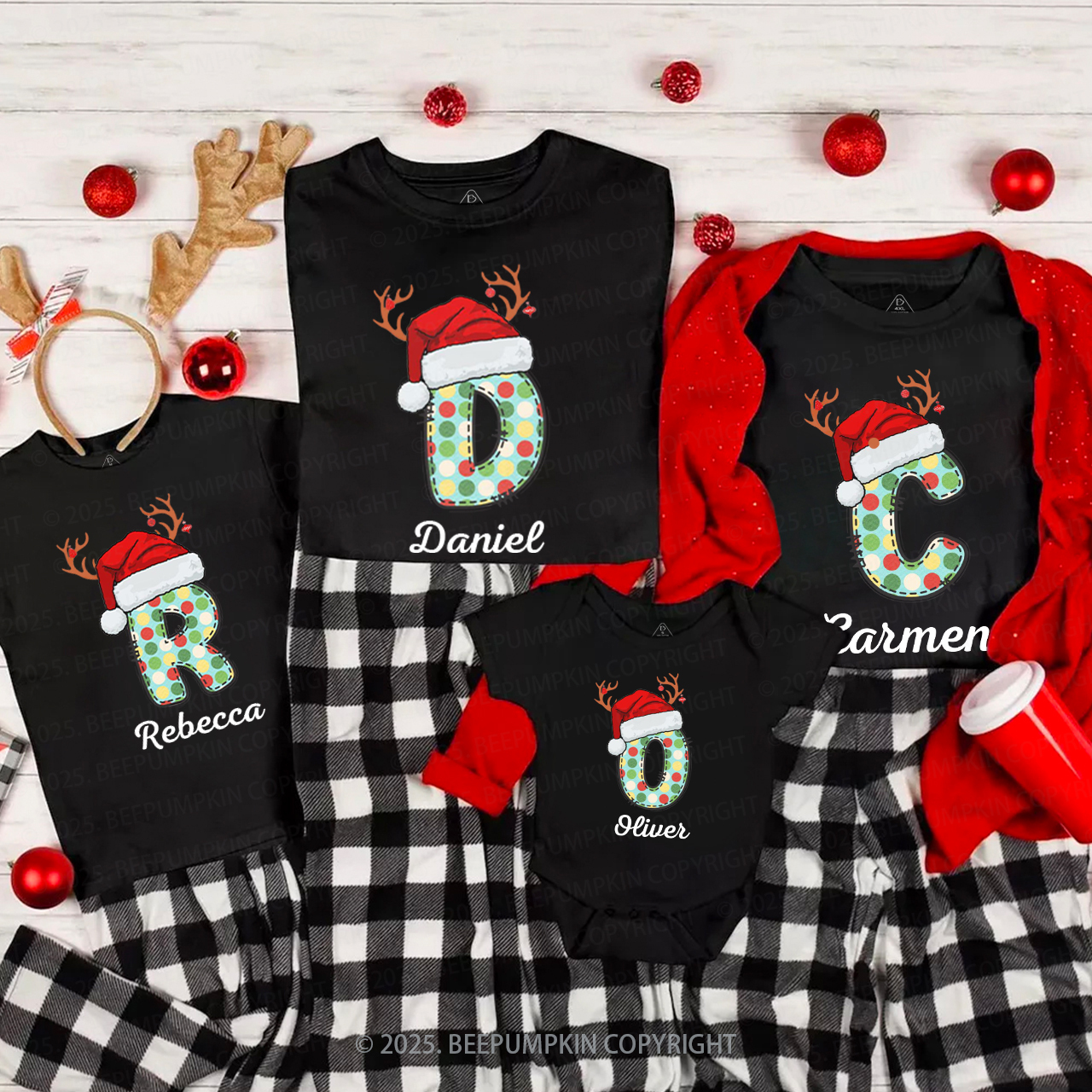 Personalized Monogram Christmas Party Family Matching T-Shirts Beepumpkin