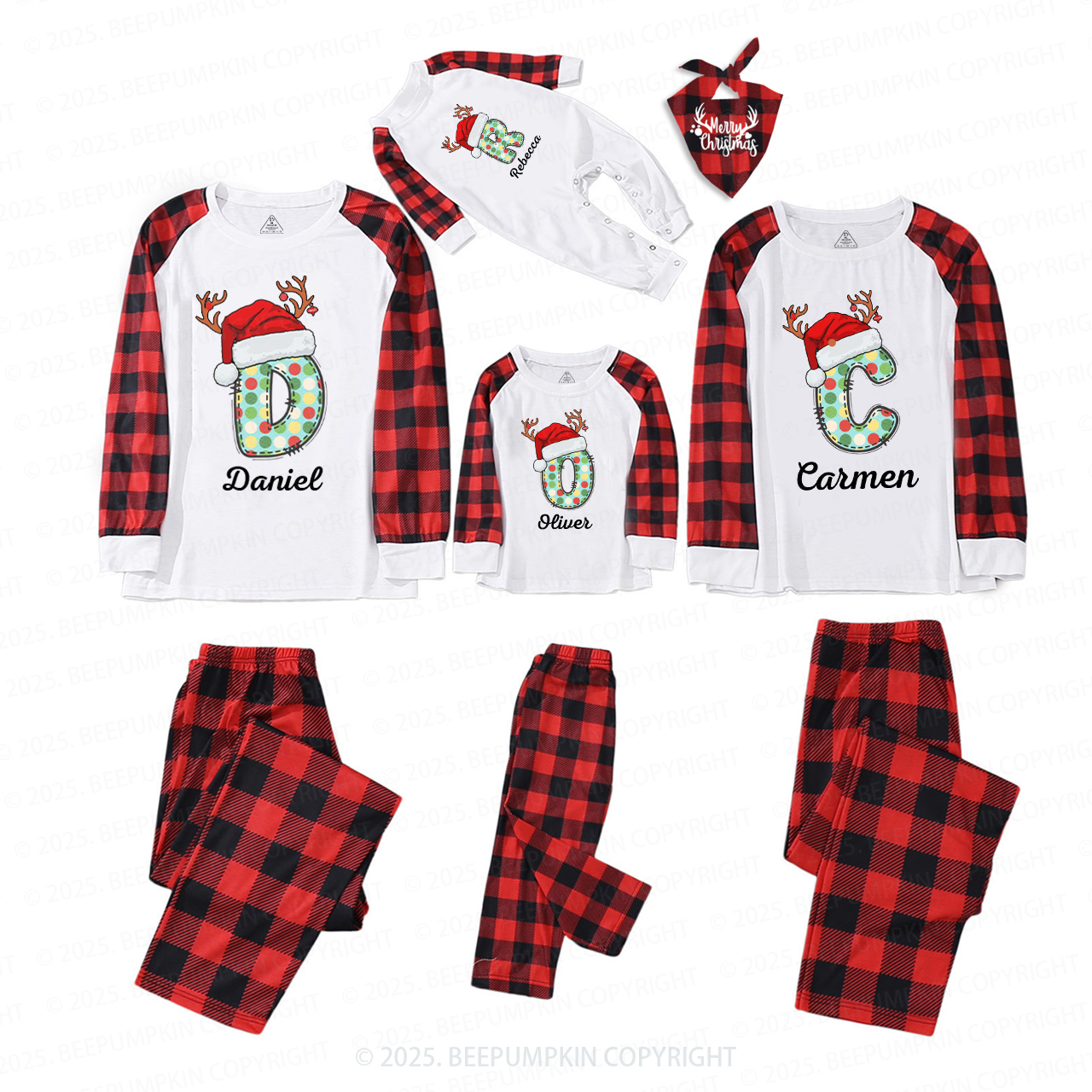 Personalized Monogram Christmas Party Family Matching Pajamas